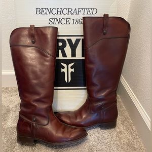 Frye boots - “Melissa inside zip”, size 9 extended calf, brown leather
